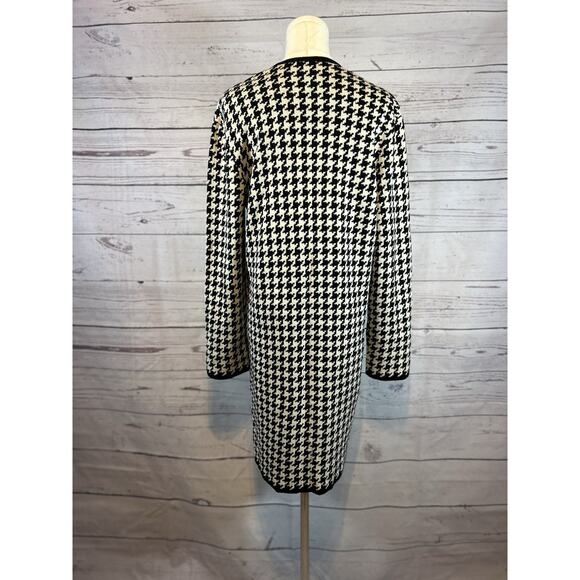 CM Collection Houndstooth Cardigan | Size M | Black & White Long Open Front - Picture 6 of 7